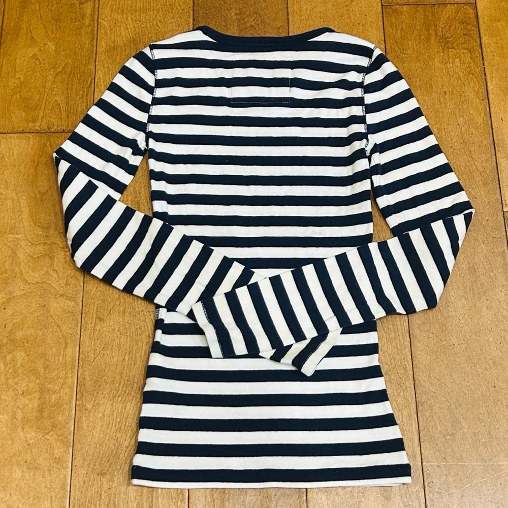 🫎Abercrombie Y2K Navy & White Striped Long Sleeve Shirt XS EUC